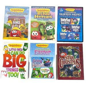 5 Veggie Tales DVD Lot Movie Collection Christian Values Bible Easter Larryboy